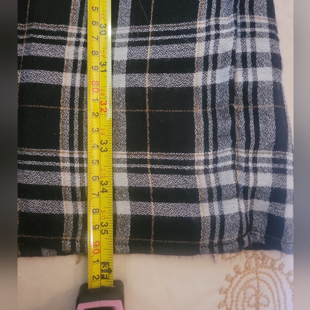 Anthropologie Black And White Plaid Dress With Blue Embroidery - Picture 7 of 11